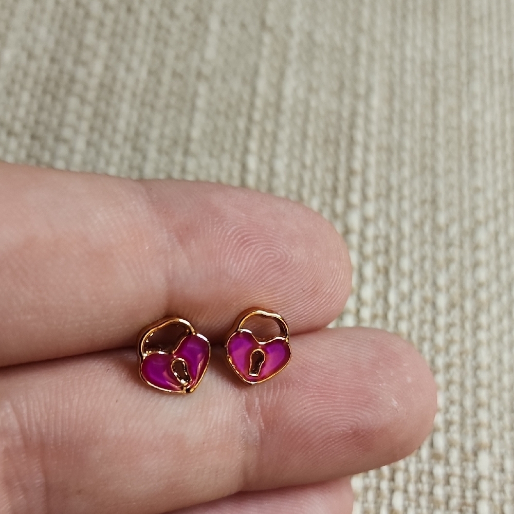 Gold and Pink Heart Earrings
